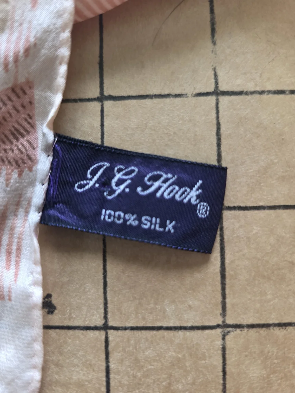 Vintage J.G. Hook 100% Silk Scarf Pink Floral Lattice Jacquard Oblong Wrap 11x51